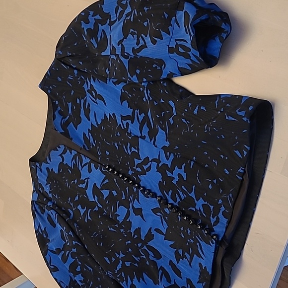 LIKE NEW VTG Unbranded Deep Blue and Black Floral Print 1980s Blazer - Picture 13 of 15